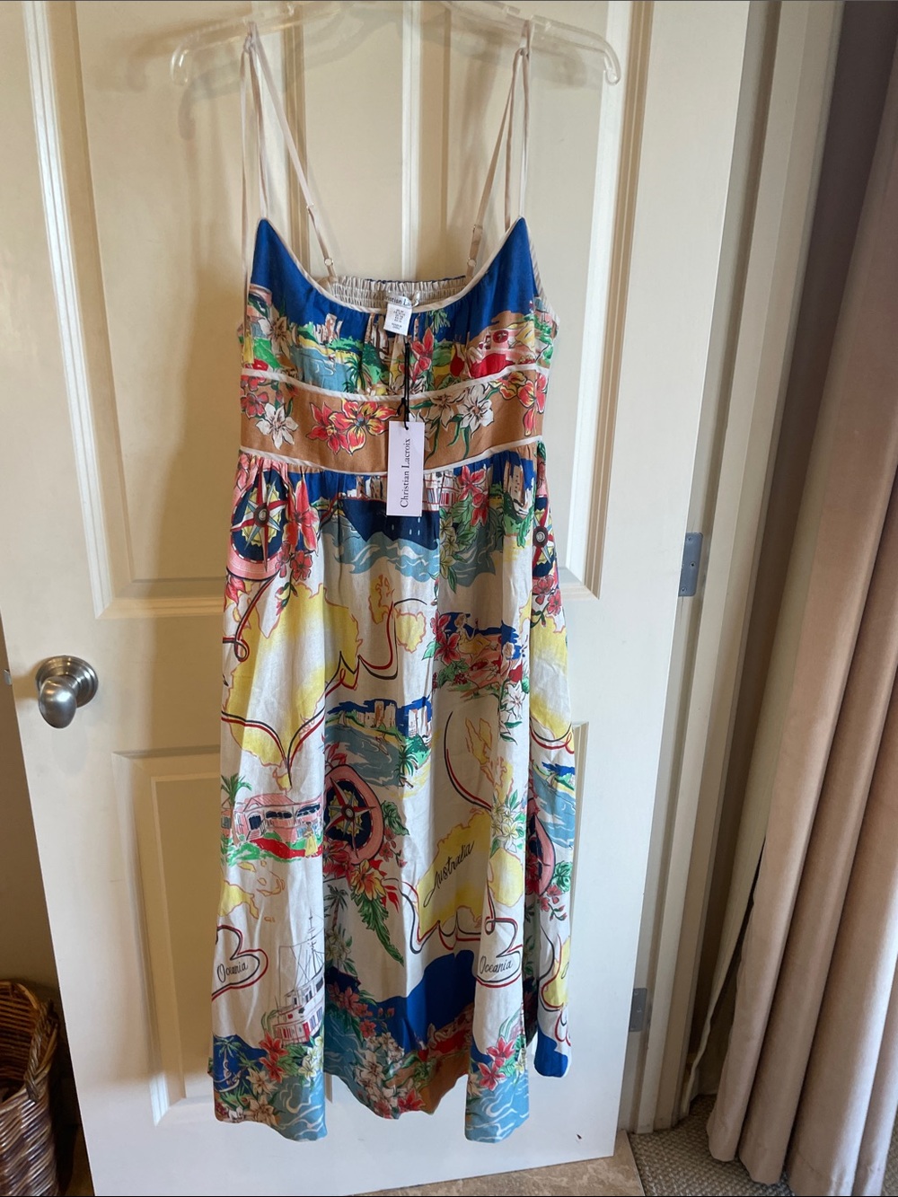 Christian Lacroix NWT Blue Multicolor Tropical Tiered Maxi Dress